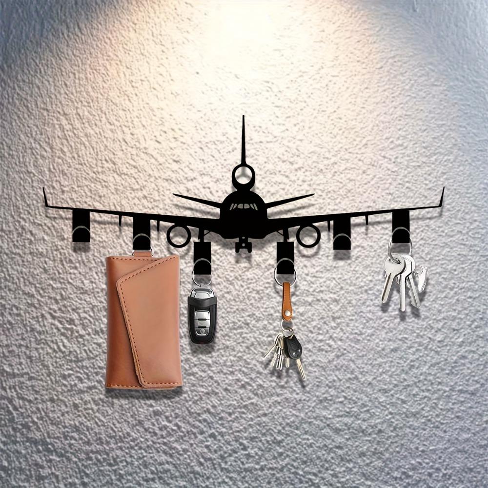 Металлический держатель для ключей в виде самолета Настенный крючок для украшений Черный органайзер для ключей Прихожая Офис Декор для хранения у входной двери Подарок