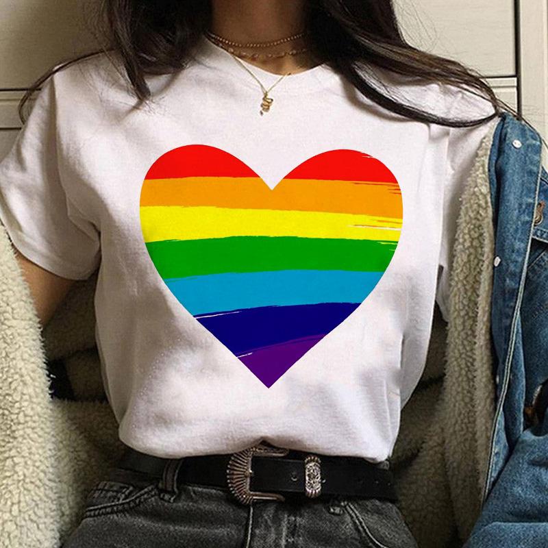 Women Casual T-Shirt Fashion Lady 90S Cartoon Love Printing Simple White Tops Cartoon T Shirt Basic Summer Female Tshirt