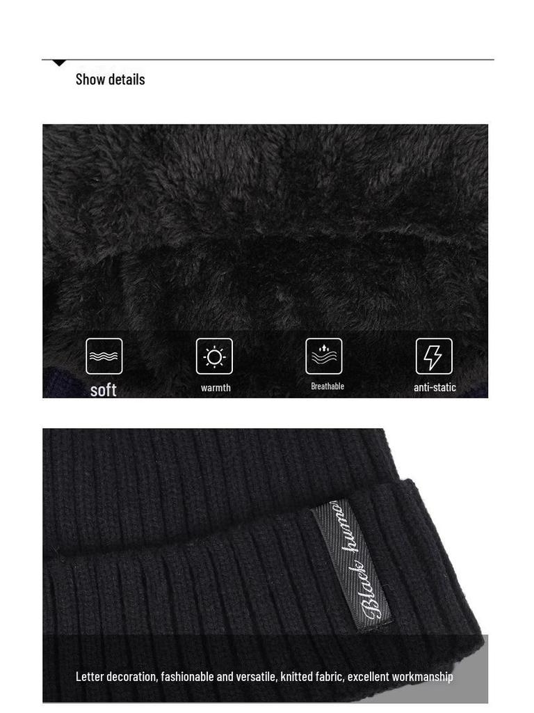 Men's Winter Knitted Wool Hat - Thickened, Warm, Ear Protection, Windproof, Outdoor Hood.