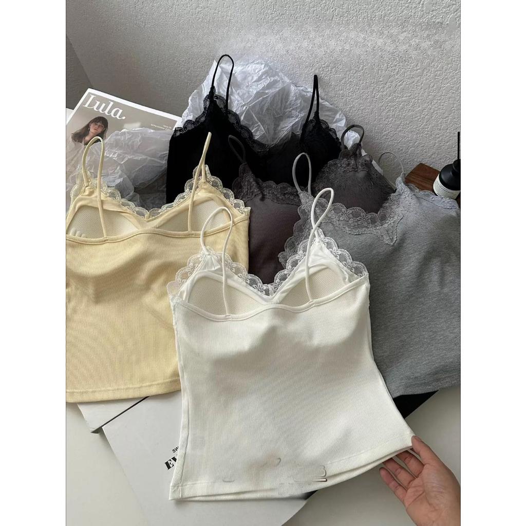 Новая хлопковая кружевная майка с кружевной спинкой, французская нить, фиксированные чашки, присборенные женские топы с V-образным вырезом