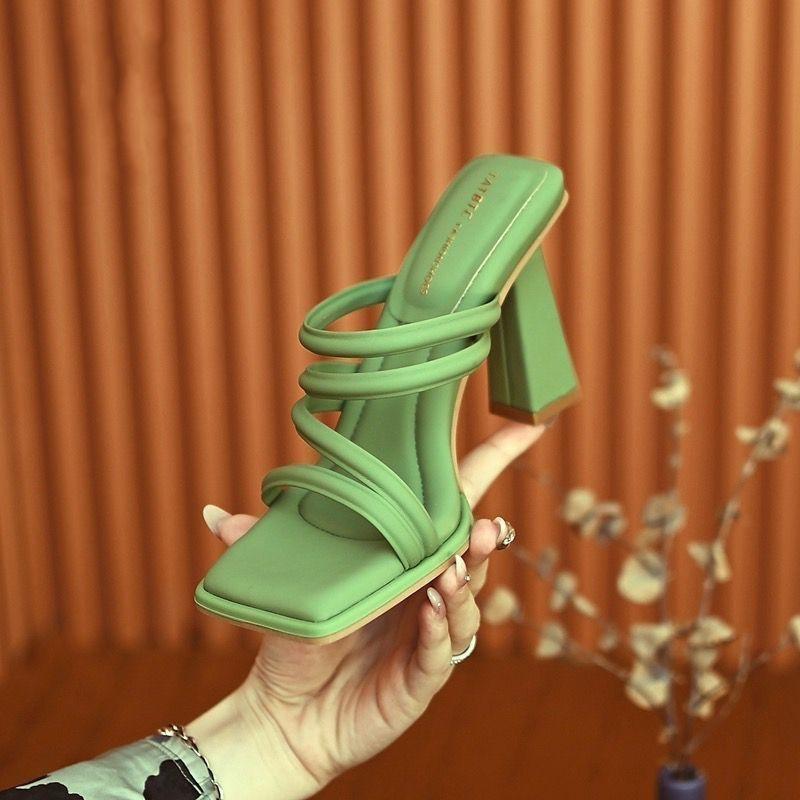 Z2024 Summer Korean-Style Square-Toe Strap High Heel Sandals for Women