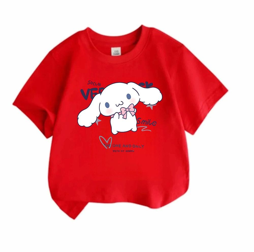 Cute White Long Ear Cartoon Character Print Kids 100% Cotton T-shirt Boys Girls Casual O-Neck Short Sleeve Tee Soft Breathable Summer Daily Comfortabl