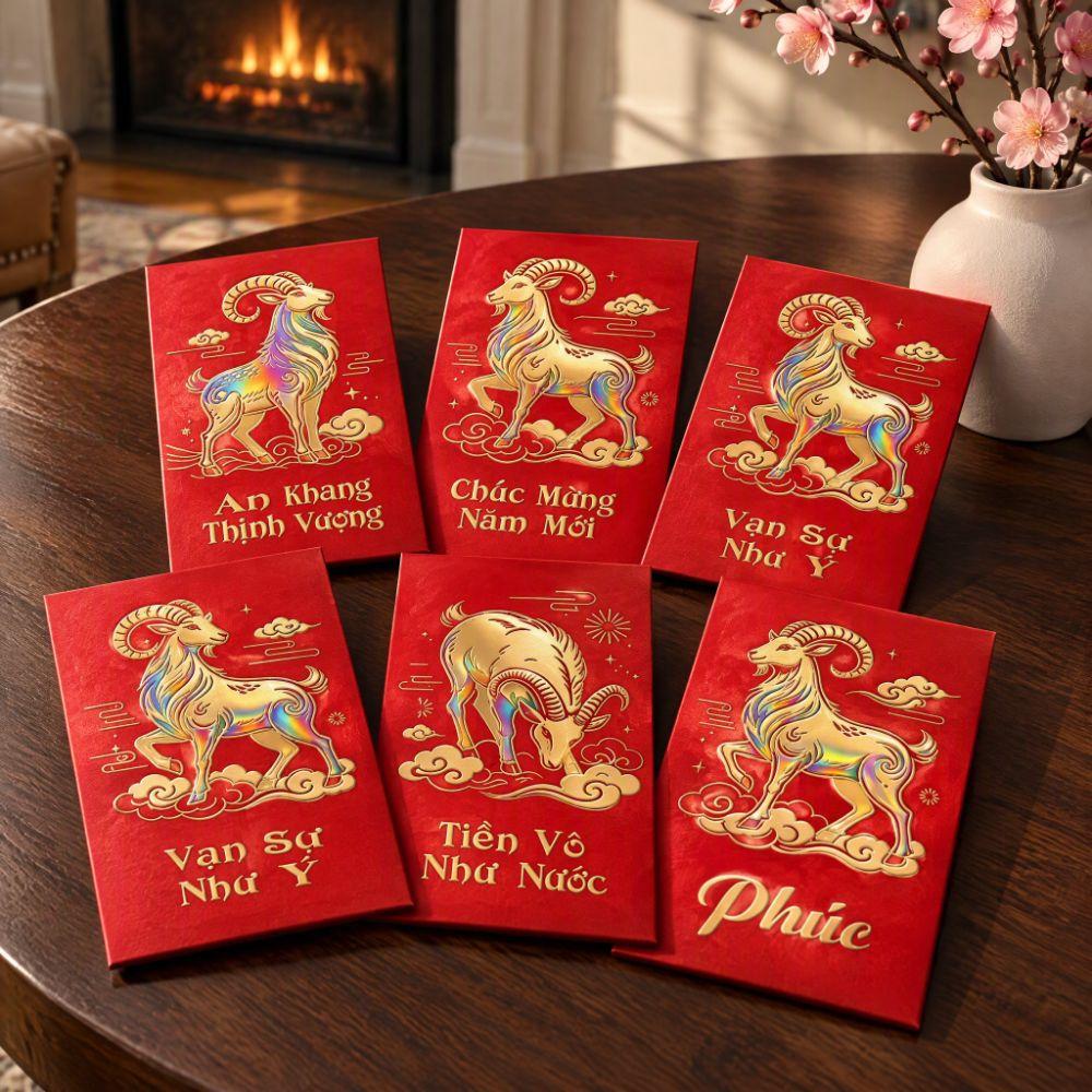 6pcs Hot Stamping Spring Festival Lucky Money Bag Blessings Printing Hongbao Kids