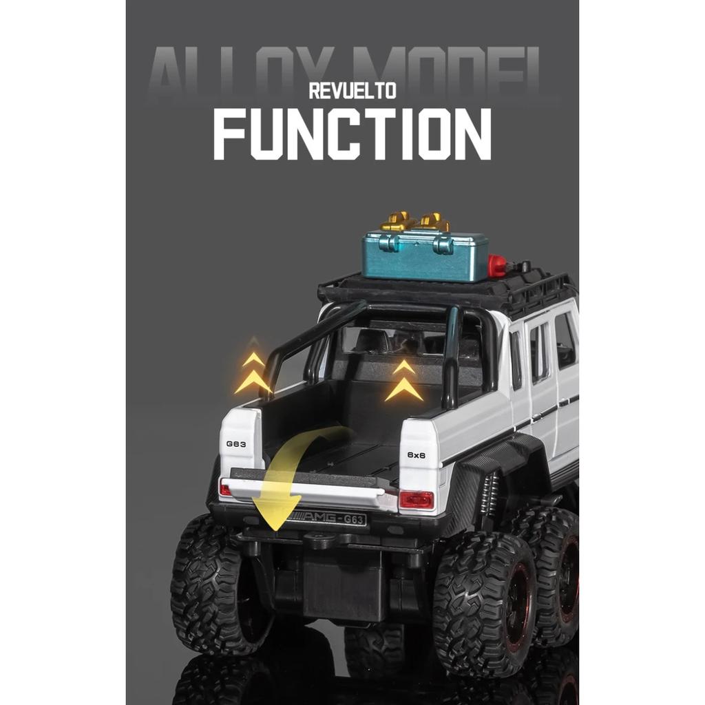 Дорожная версия 1/24 Benz G63 6*6 Шины Сплав Пикап Модель автомобиля Литье под давлением Металл Внедорожники Модель автомобиля Звук Свет Детская игрушка Подарок