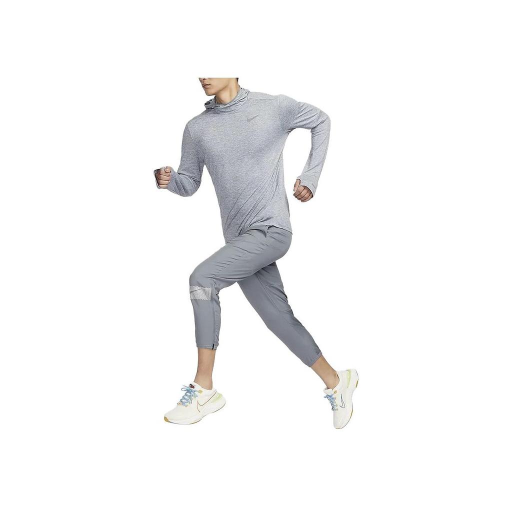 Nike Dri-Fit Element Solid Color Hooded Casual Breathable Running Crew Neck Long Sleeve T-Shirt Men Tops Gray FB8573-084