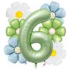 Olive Green Digital Number Balloon and Daisy Aluminum Foil Balloon for Birthday Anniversary Party Decoration Balloon Supply