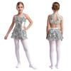 Metallic Girls Dance Dress Tiered Ruffle with Sequins Sleeveless V Neck Performance Costume