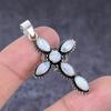 Rainbow Moonstone Gemstone Handmade 925 Sterling Silver Cross Pendant 1.81" f1E55