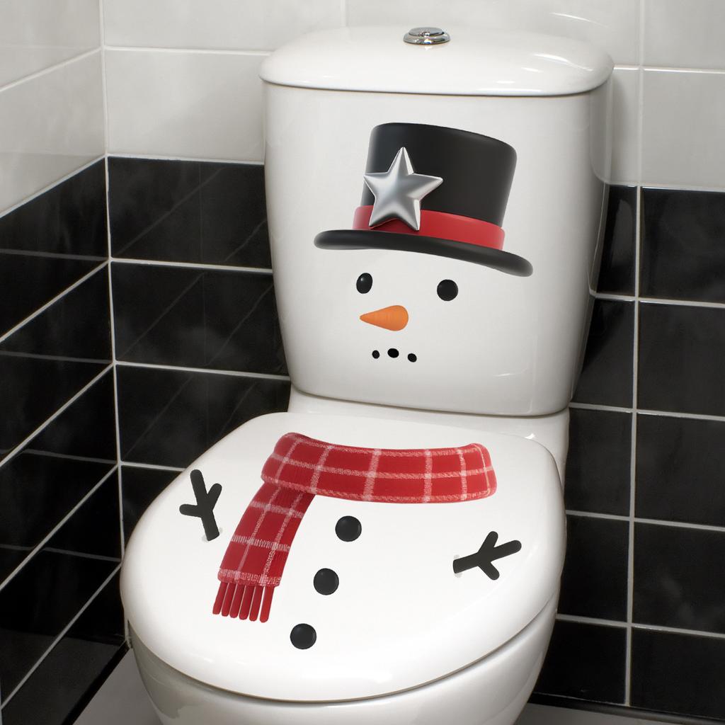 Рождественский мультфильм, Рождественское украшение снеговика, Наклейки на стену для туалета, Наклейки на стену для ванной