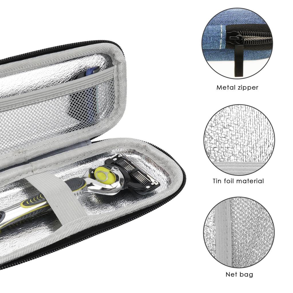 Linkidea Hard Shell Safety Razor Travel Case for Gillette Fusion Match and Shaver Carrying Bag 5, 3, ProGlide, (Blue)