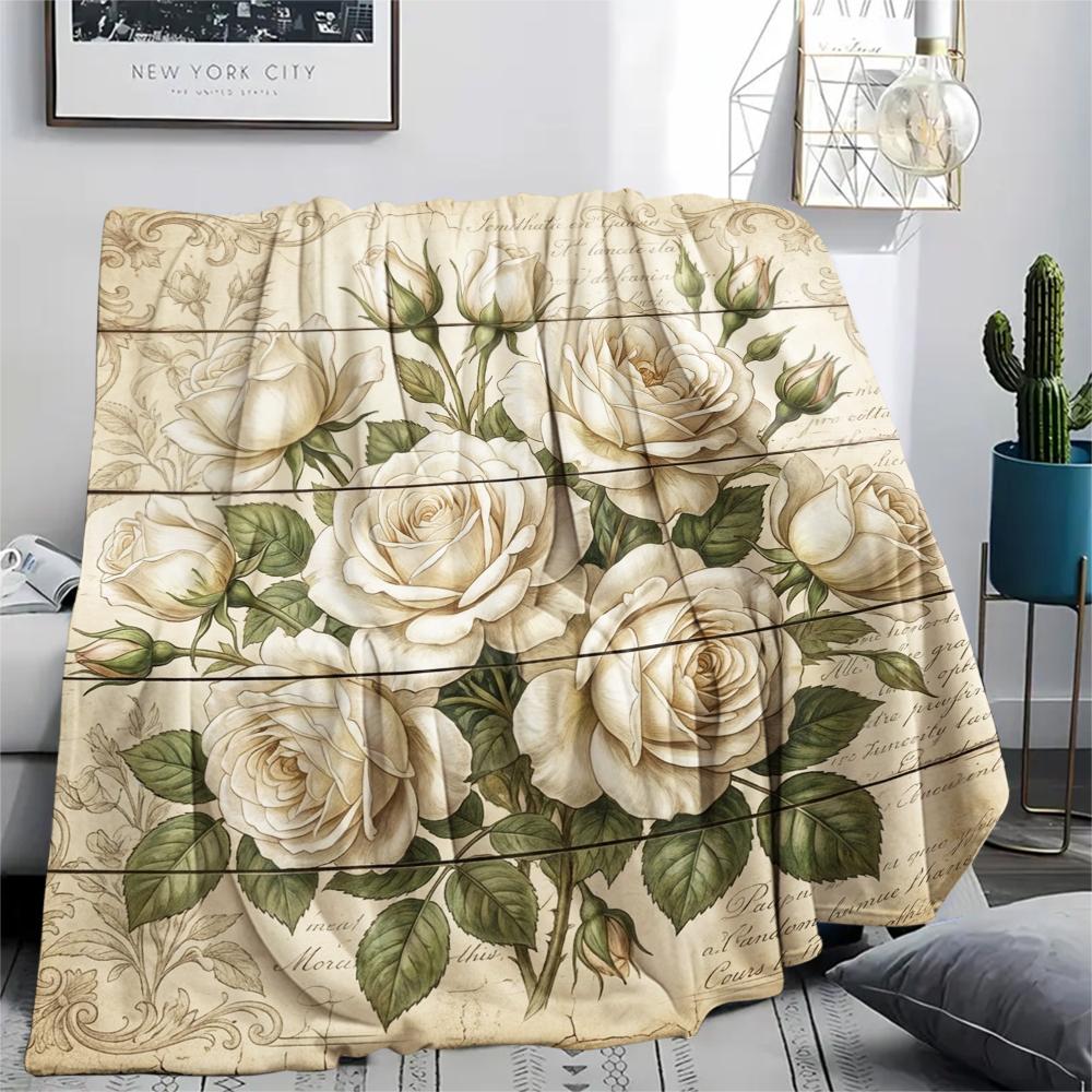 1PC Retro Tree of Life Flowers Print Flannel Blanket, High quality All Seasons, Home Decor, Warmth and Comfort, Perfect for Christmas Gifts