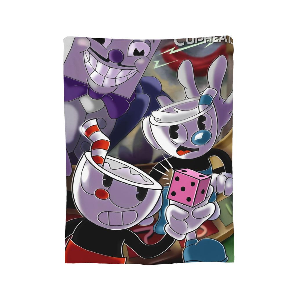 Cartoon Cuphead and Mugman Game Blankets Flannel Summer Multifunction Lightweight Throw Blanket for Home Couch Bedspread