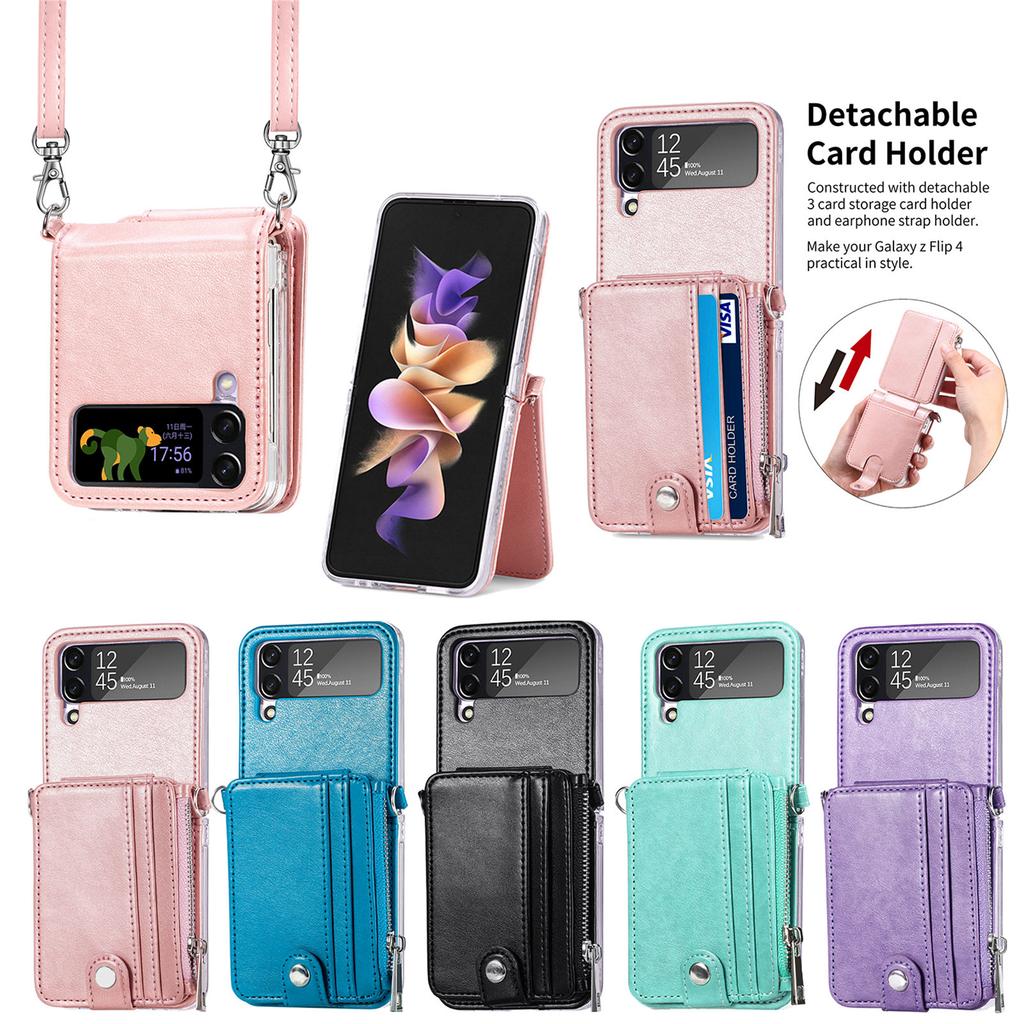Full Protection Leather Wallet Case for Samsung Galaxy Z Flip 4 5G Flip4 Flip3 Flip 3 Zflip4 Card Pocket Mobile Phone Cover