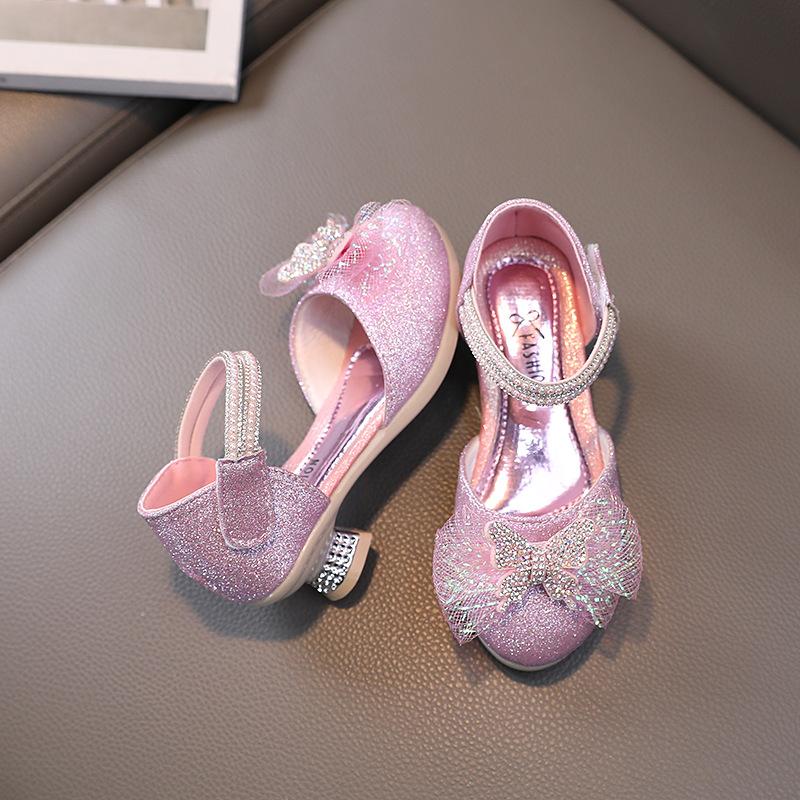 Детская мода Девочки Сандалии для вечеринки Свадьбы Показов Мягкий Низкий каблук Закрытый носок Бабочка Элегантные Туфли Мэри Джейн для принцессы