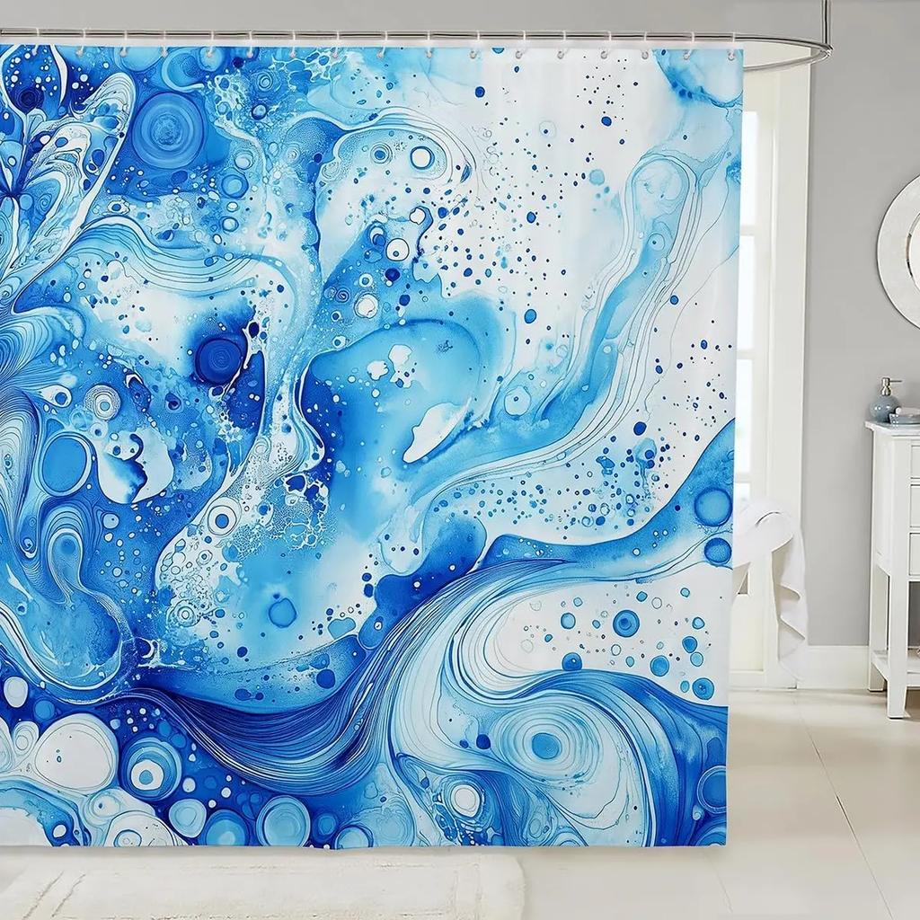 Мультяшный Кот Детские Занавески для Душа,Японская Занавеска для Ванной Укиё-э с Океанской Волной, Абстрактная Полосатая Домашняя Декорация, Морской Синий Ретр