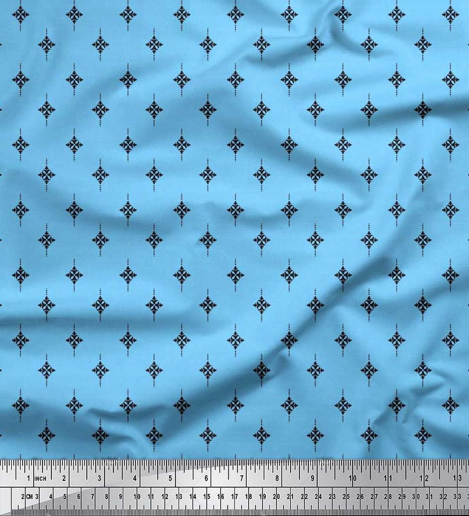 Soimoi Japan Crepe Satin Fabric Dot & Black Small Motif Shirting Decor Fabric Printed Metre 42 Inch