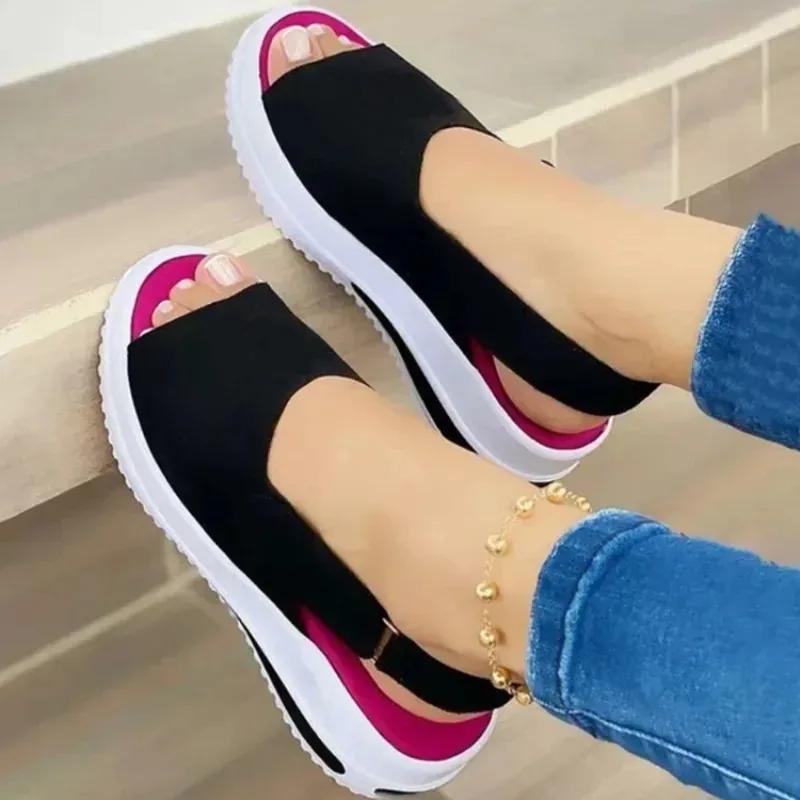 Fashion Summer Women's Shoes Platform Sandals Stretch Fabric Fashion Shoes Women Comfort Walking Ladies Sandalias Female Casual Footwear