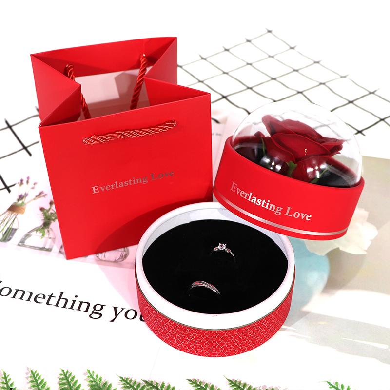 Valentine's Day Circular Jewelry Box Romantic Plastic Birthday Party Rose Decorative Eternal Flower Unique Gift Accessories