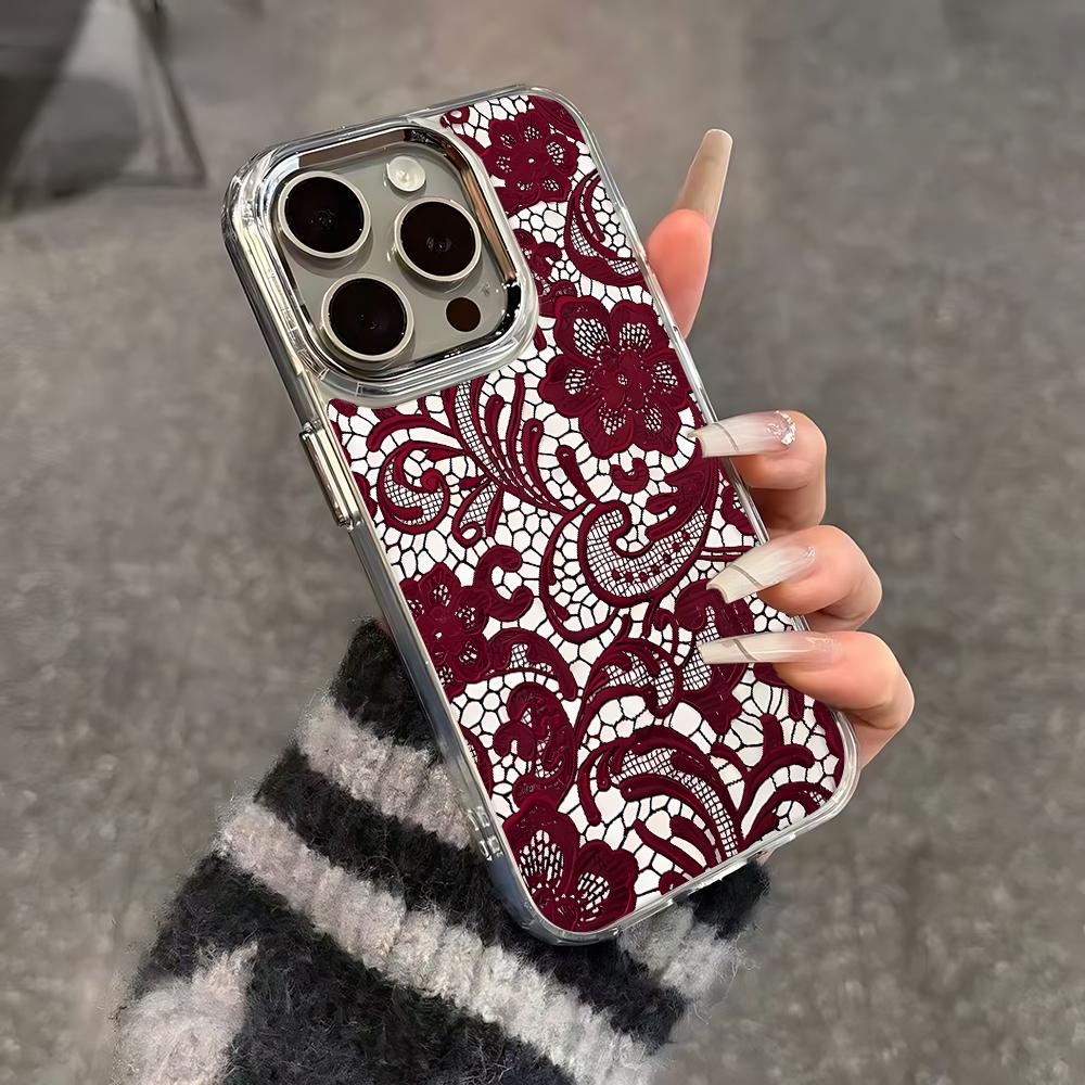 Красный кружевной чехол для телефона для iPhone 17 16 Pro Max 14 15 Plus Чехол iPhone 11 12 13 17E 16E Мягкий ударопрочный чехол
