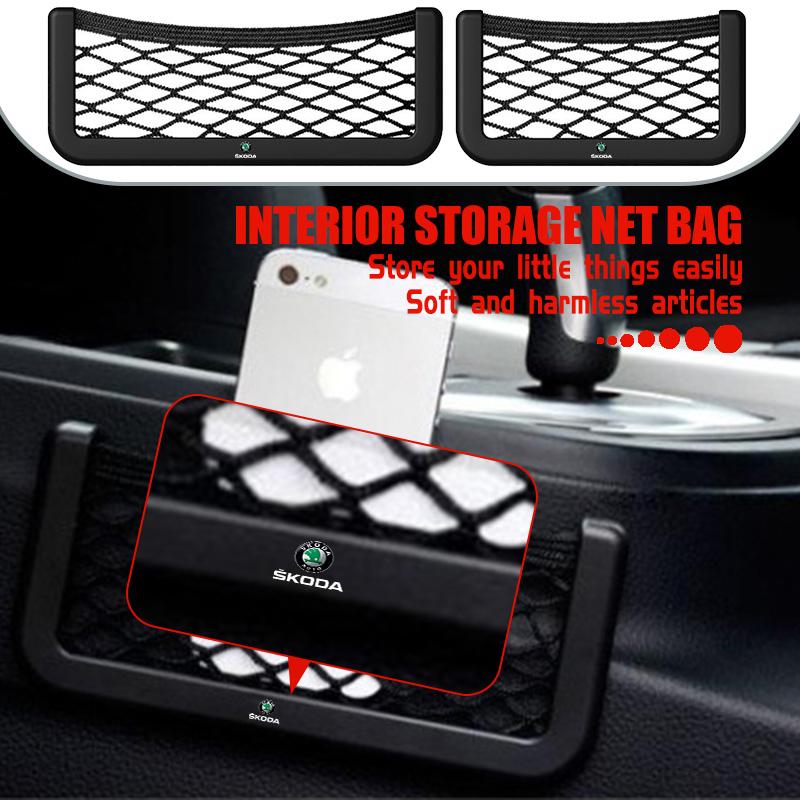 CFP5 Car Seat Back Trunk Storage Bag Net Elastic String Net Mesh Organizer Pocket For Skoda S Kodiaq Octavia 2 3 Yeti Karoq Rapid