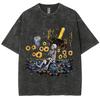 Skull Sunflower Print Women Washed T-Shirt Summer Loose Plus Size Half Sleeve Unisex American Retro High Street Top