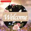 2D Flat 20*20cm1pc Rustic Flower Pattern Welcome Sign Round Wooden Hanging Art Plaques, Simple Style Door Sign for Spring Home Decor, High Quality