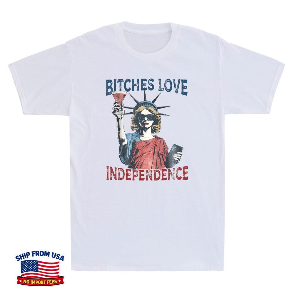 Bitches Love Independence Funny 4th Of July Vintage Men's Short Sleeve T-Shirt