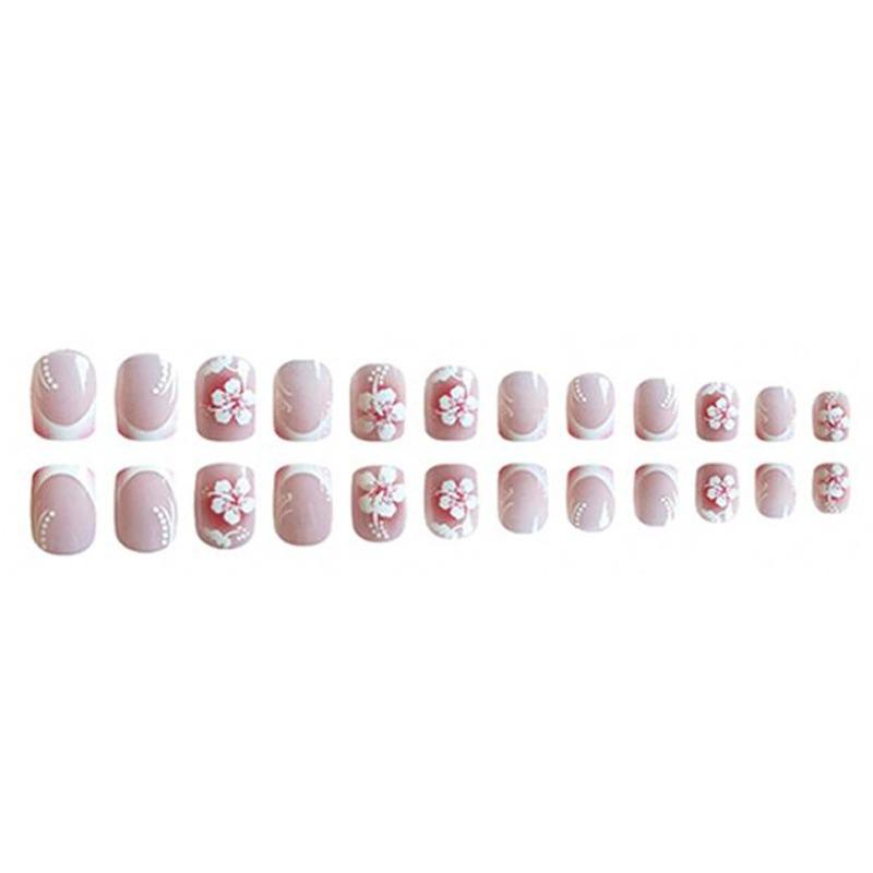 French Style Short Press On Nails Ins Flower Fake Nails For Women