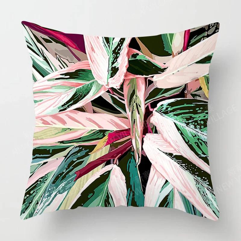 Creative Plant Leaf Patterns Throw Pillow Cover With Short Plush Print Living Room Sofa Decoration Cushion Cover Pillow Covers