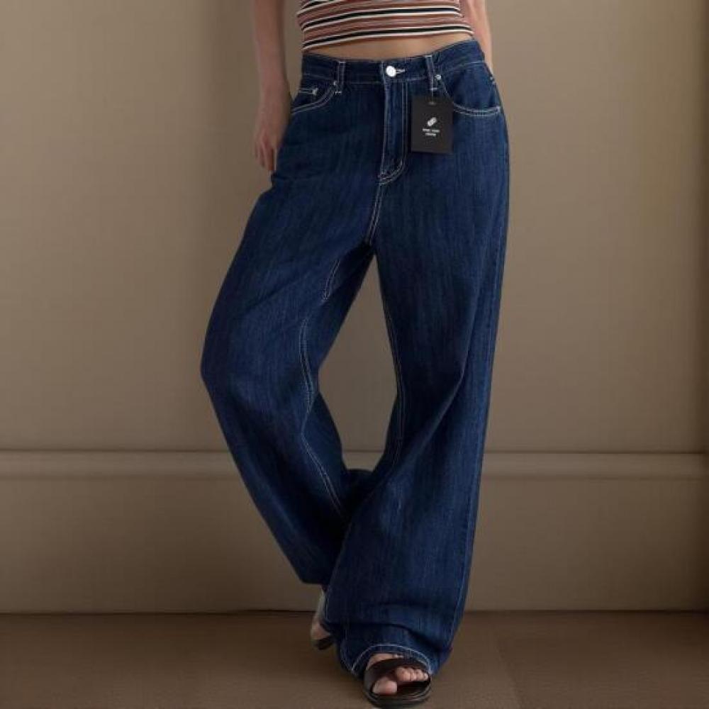 New Arrivals Open Run Women Summer Jeans Dark Color Loose Fit Wide Pants Model