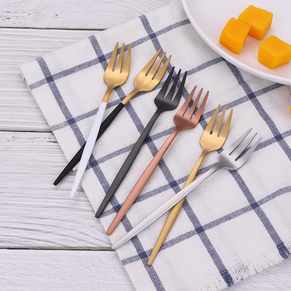 6 предметов золотые чайные вилки из нержавеющей стали вилка для фруктов торт закуски салат кофе вилка зеркальная столовая посуда набор столовых приборов кухонная утварь