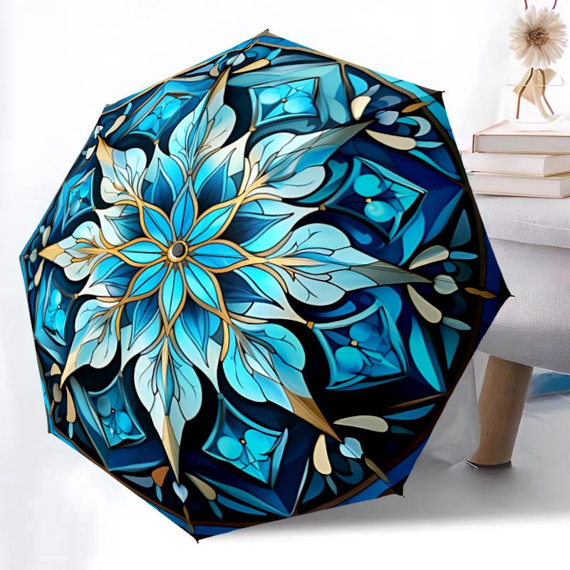 1pc Blue Floral Mandala Automatic Folding Umbrella. casual outdoor accessory, for all seasons yy250924066