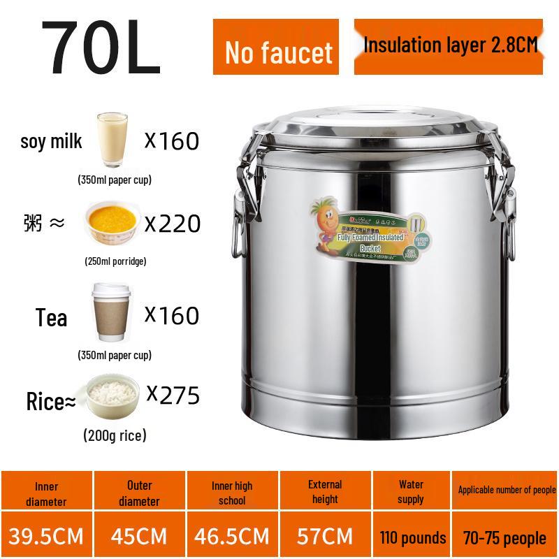 Large Capacity 304 Stainless Steel Insulated Bucket - 3-Layer Thickened Sealed for Rice, Soup, Tea, Hot Water, and Soy Milk
