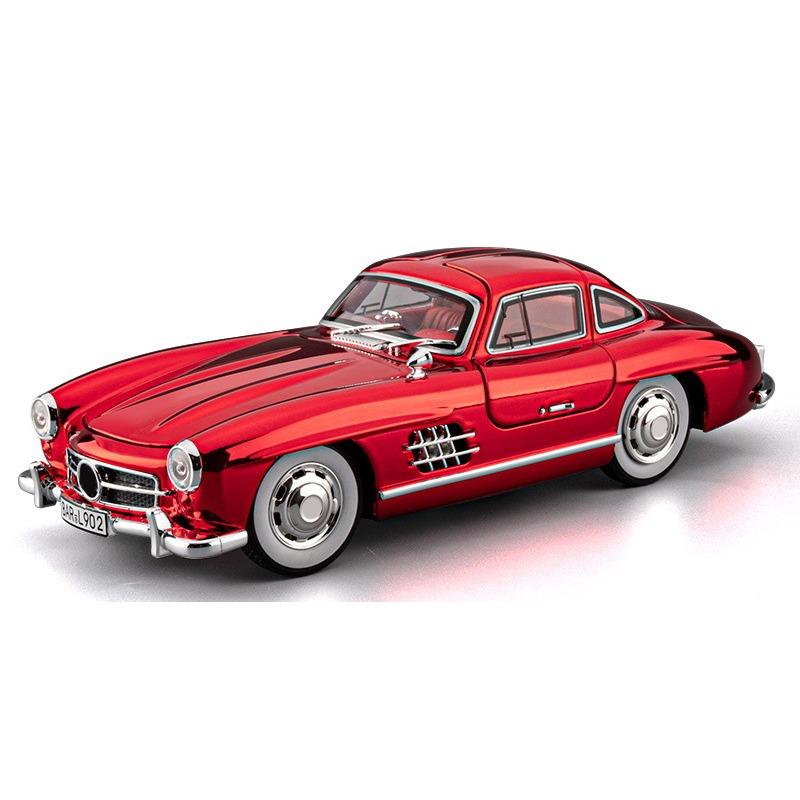 Масштаб 1/24 Классический автомобиль Benz 300SL Металлическая литая модель автомобиля со звуком и светом Коллекционирование Хобби Настольное декоративное украшение Подарок