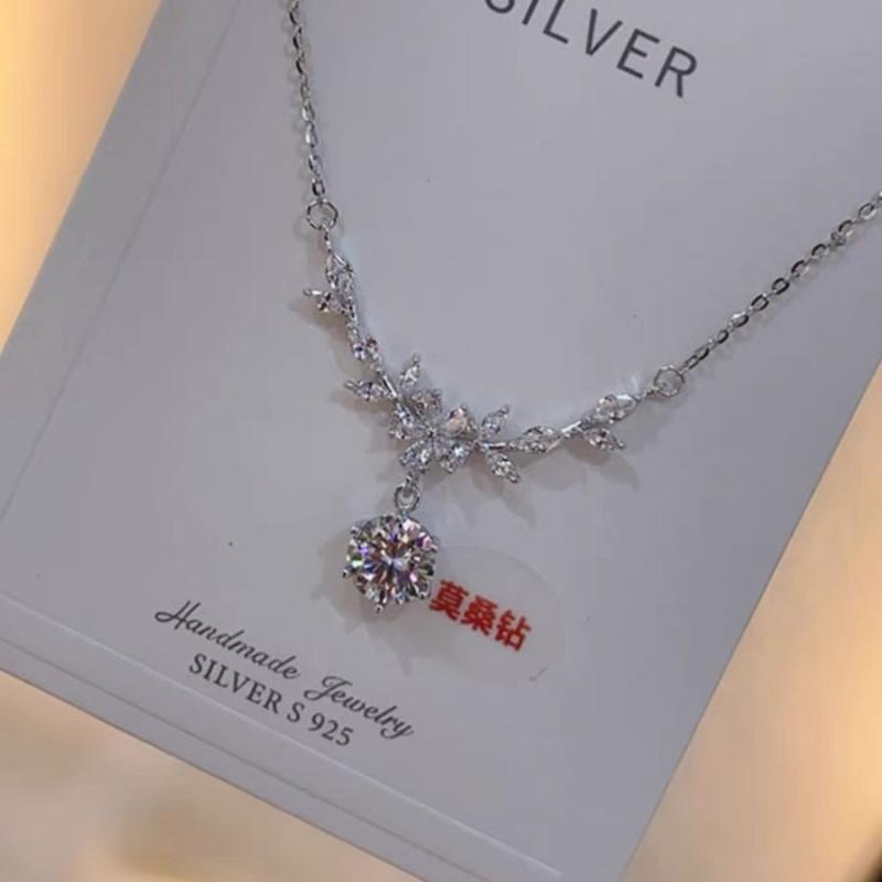 S925 Sterling Silver Wheat Ear Necklace Women'S French Niche High-End Neck Chain Jewelry Mozzarella Diamond One-Carat Pendant