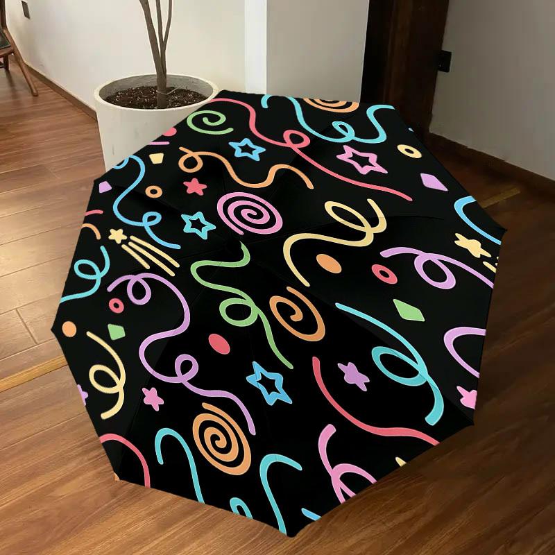 1PC Swirls Stars Umbrella-8-Rib Reinforced Portable Folding Travel Suitable for All Seasons Outdoor Daily Use-G361