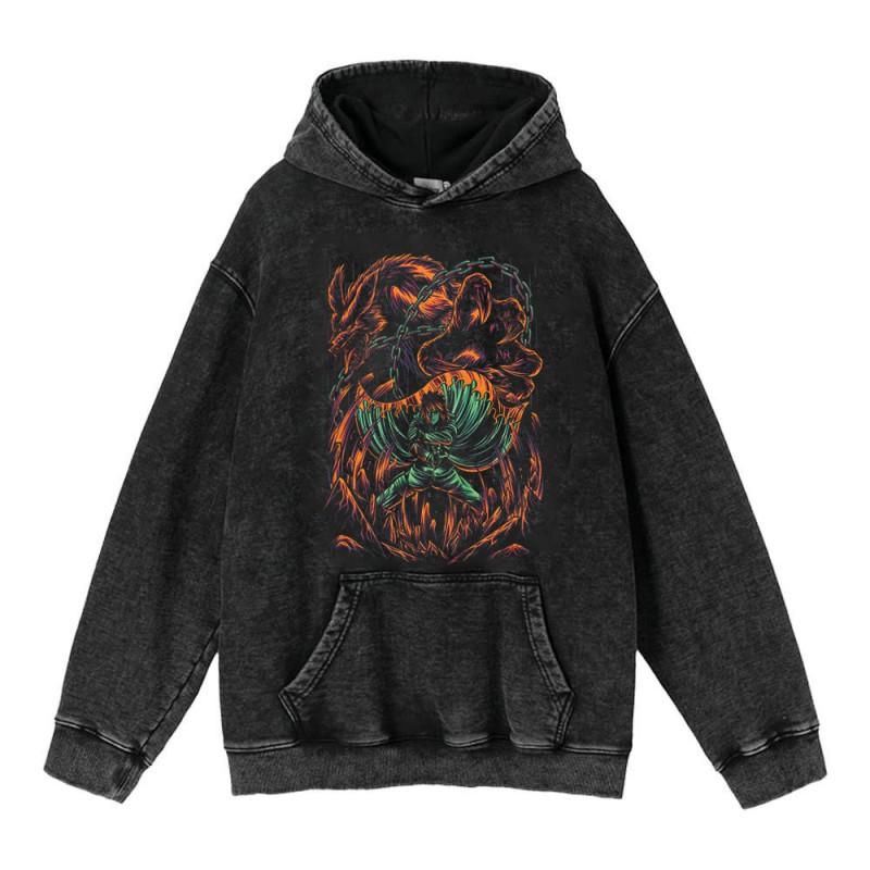 Heavyweight 440g Washed Vintage Naruto Anime Hoodie Men Streetwear Cotton Sweatshirt