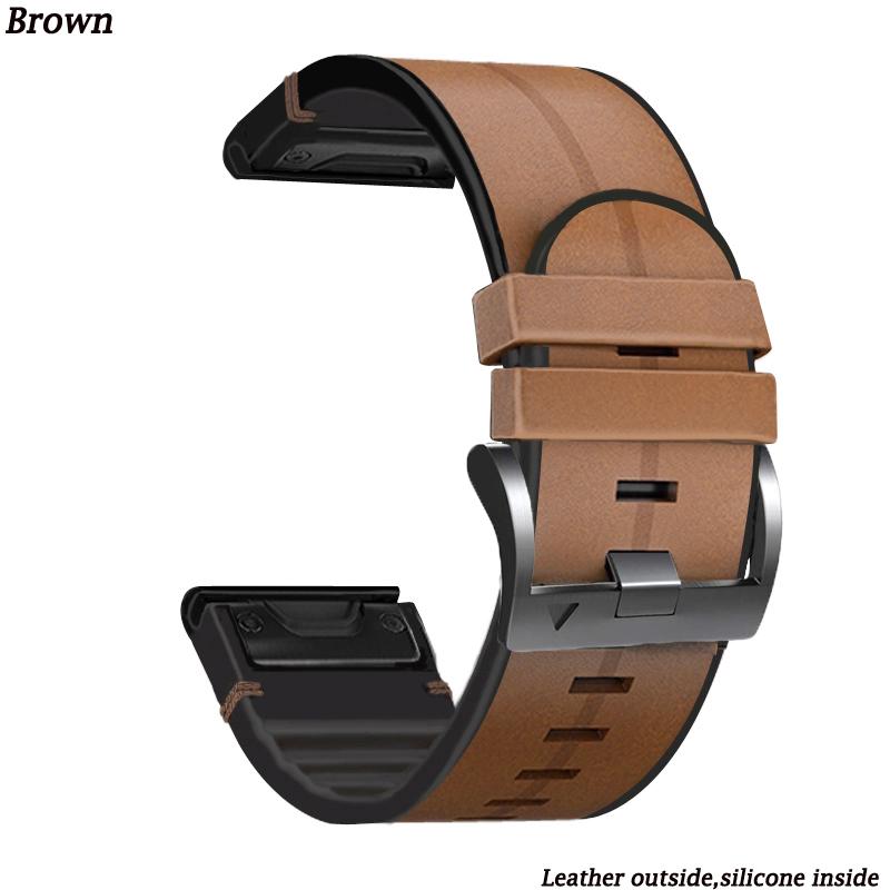26/22mm Leather Silicone Watchband Strap For Garmin Fenix 6 6X Pro Sapphire GPS 7 7X 5 5X Plus Quick Release Watch Band Bracelet