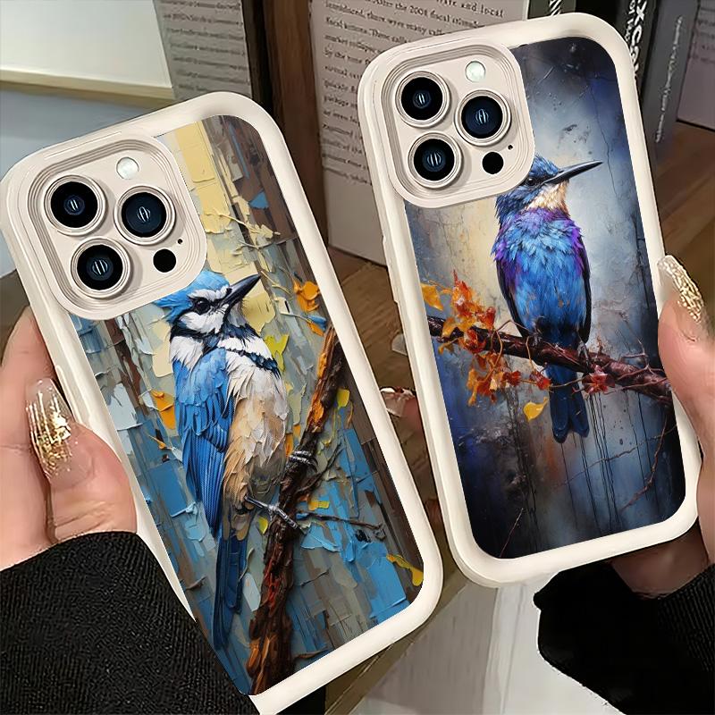 Чехол для телефона iPhone 17 Air 16E 15 16 Pro Max Стиль масляной живописи Птица Чехол 14 Plus 13 12 Mini Мягкий силиконовый чехол Fundas