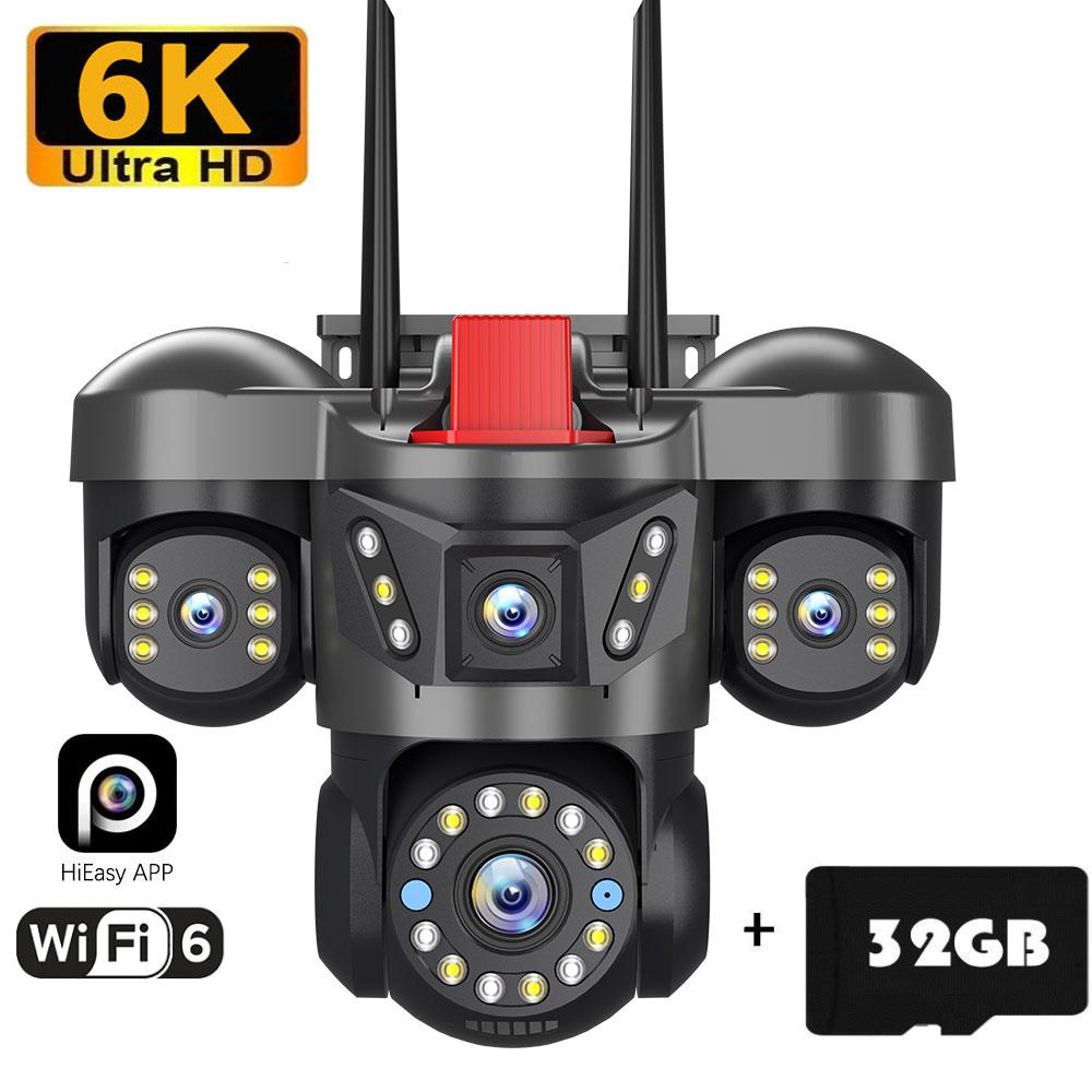10K 20MP UHD Уличная WiFi IP-камера Четыре объектива Четыре экрана 360° 16-кратное увеличение PTZ Камера безопасности Автоматическое слежение Беспроводная система видеонаблюдения CCTV