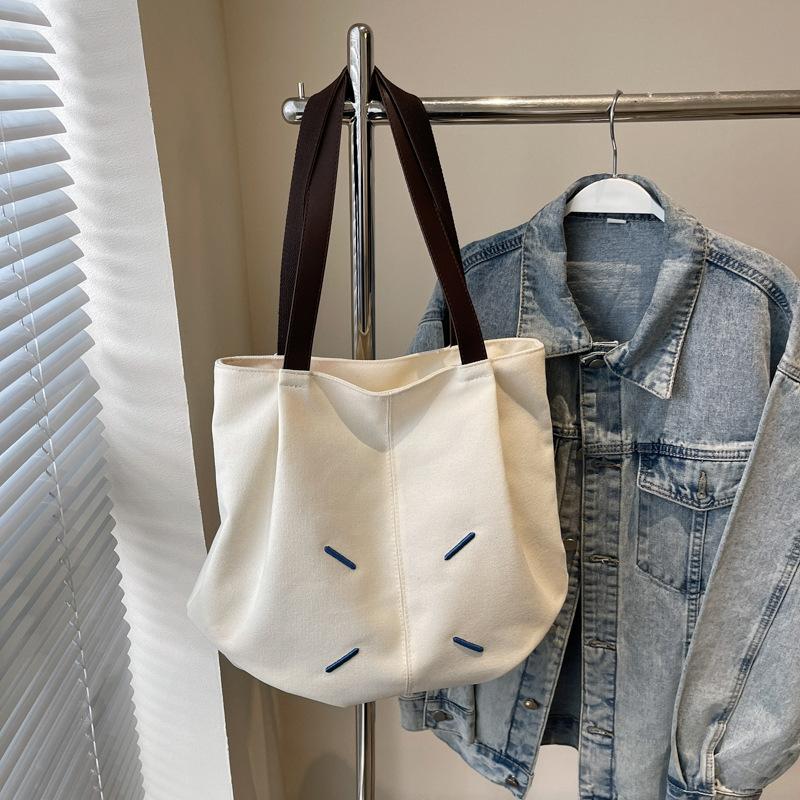 Casual Large Capacity Bag Women's Fashion Shoulder Bag Simple and Versatile Canvas Tote Bag College Student Class Bag Commuting
