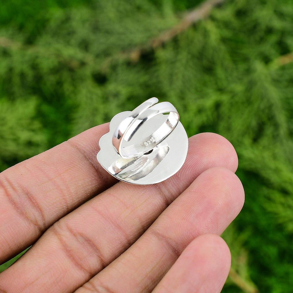 Natural Green Amethyst Multi Stone Flower Adjustable Ring 925 Silver