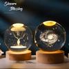USB-зарядка 3D хрустальный шар с основанием Планетарная Галактика Ночной Светильник Креативные Подарки На День Рождения Сувениры Украшения Для Дома Орнамент