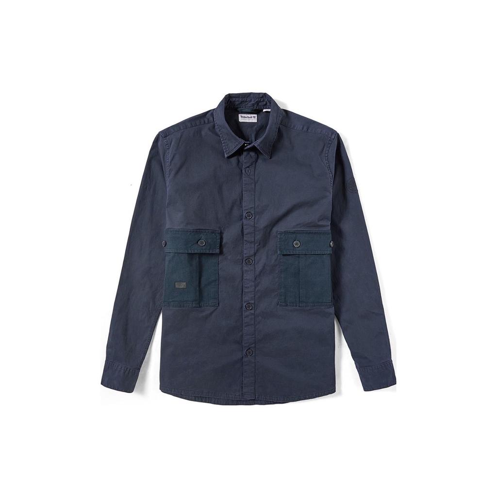 Timberland Solid Color Button Double Pocket Outdoor Sports Long Sleeve Shirt Men Shirts Dark-Blue A219U-433
