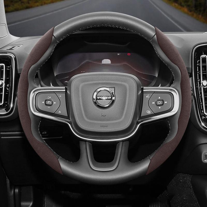 vcxja9 Suitable for Volvo Anti-Slip Buckle Segmented Suede Steering Wheel Cover Suitable for V40 V70 S60 C30 S40 S90 Xc90 Xc70 Xc60 Fh Ex30 S80 Xc40