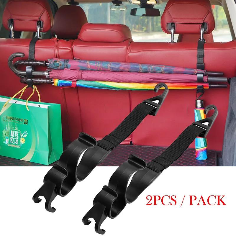 2pcs Car Back Seat Hook Multi-function Rear Seat Headrest Hanging Hook Umbrella Holder Seat Back Storage Interior Organizer