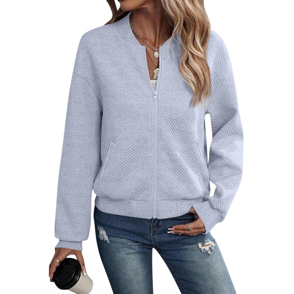 2024 Новый Осенний Кардиган на Молнии с Длинным Рукавом, Однотонная Куртка
