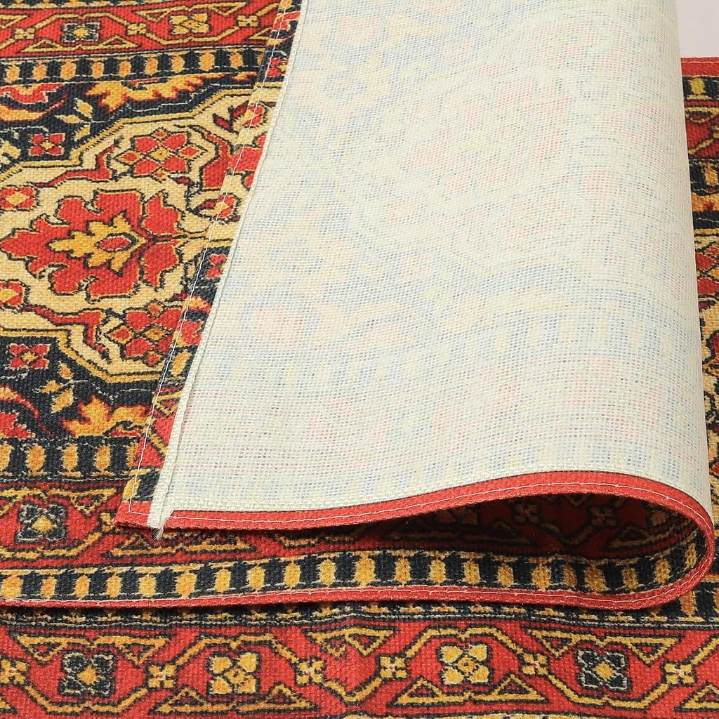 Comfoyar Бохо Винтаж Красные Салфетки под Тарелки Набор из 4 Штук, 12x18 Дюймов Нескользящие Льняные Цветочные Салфетки в Стиле Bohemia, Моющиеся Впитывающие Деревенский Стиль Настольные Салфетки