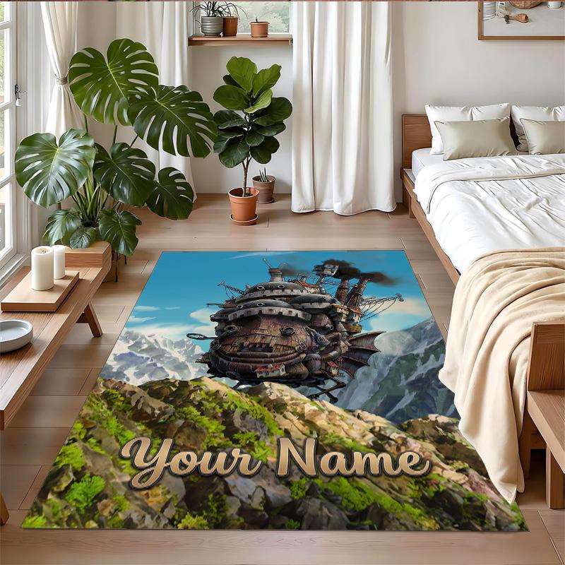 Crystal Velvet Rug Custom Name Text, Soft Non Slip Floor Mat Home DecorHowl's Moving Castle