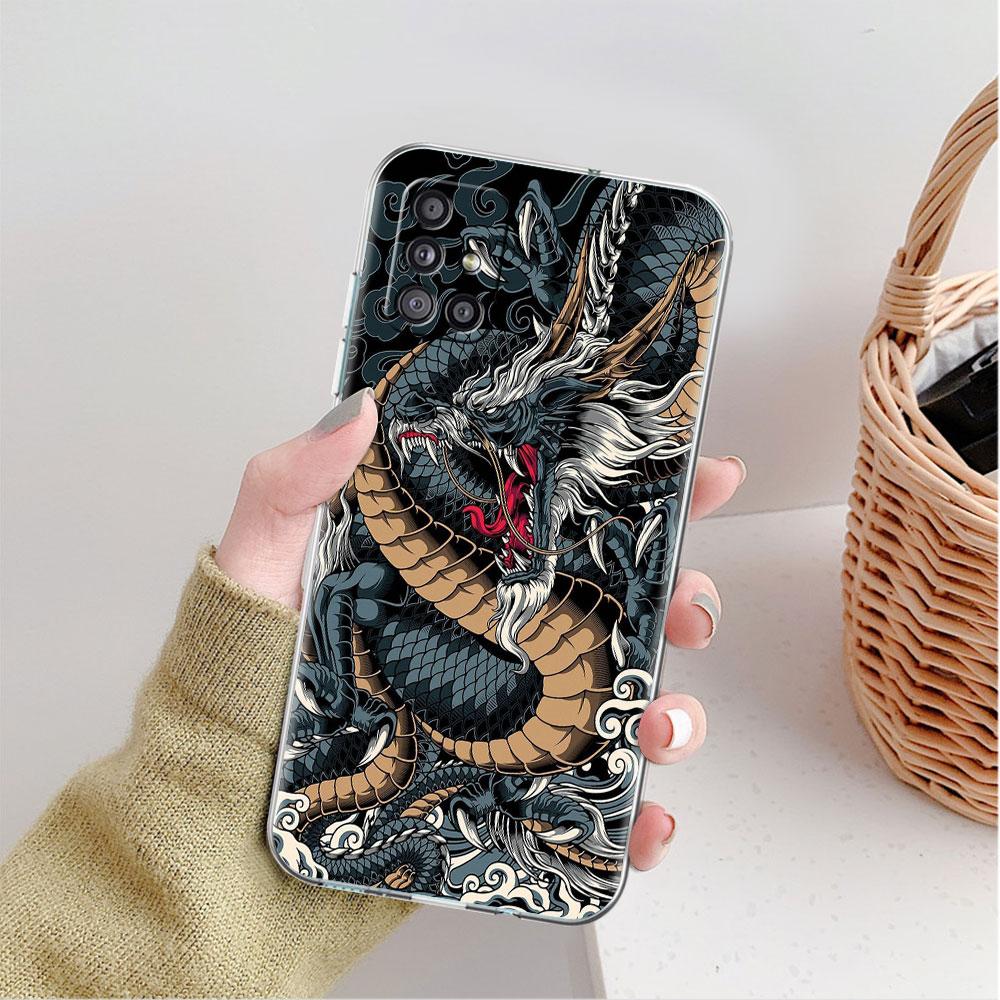 Прозрачный чехол для Samsung Galaxy A52 A12 A51 A32 A21s A71 A32 A22 50 A70 A31 A72 5G чехол для телефона модный китайский винтажный дракон